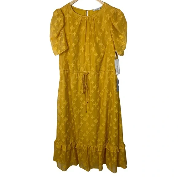 NWT Nordstrom Julia Jordan Size 12 Mustard Yellow Jacquard Midi Dress New W Tags - Picture 4 of 16